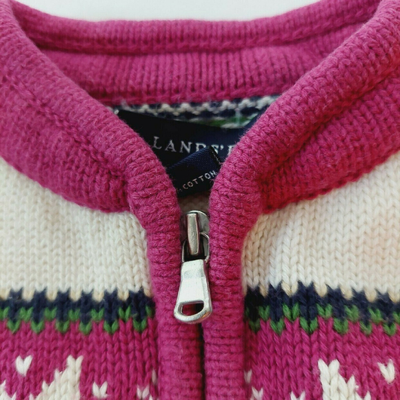Fair Isle Lands' End Zippered Cotton Snowflake Cardigan 6-12M - Picture 4 of 8
